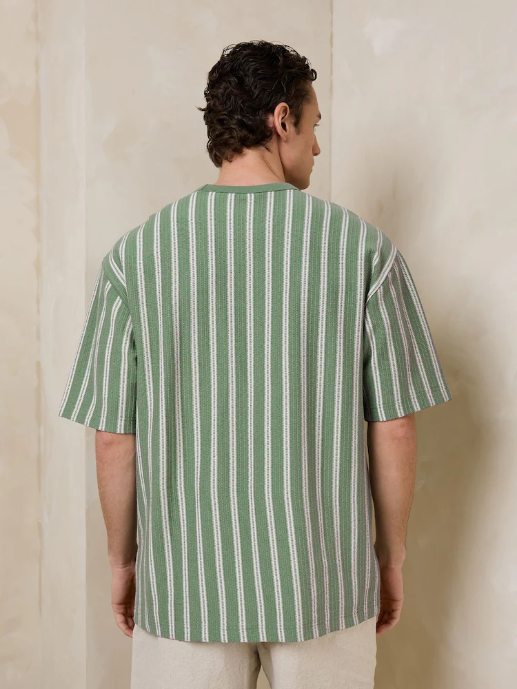 Men's T-Shirt Green and Cream Vertical Stripe — gallery image